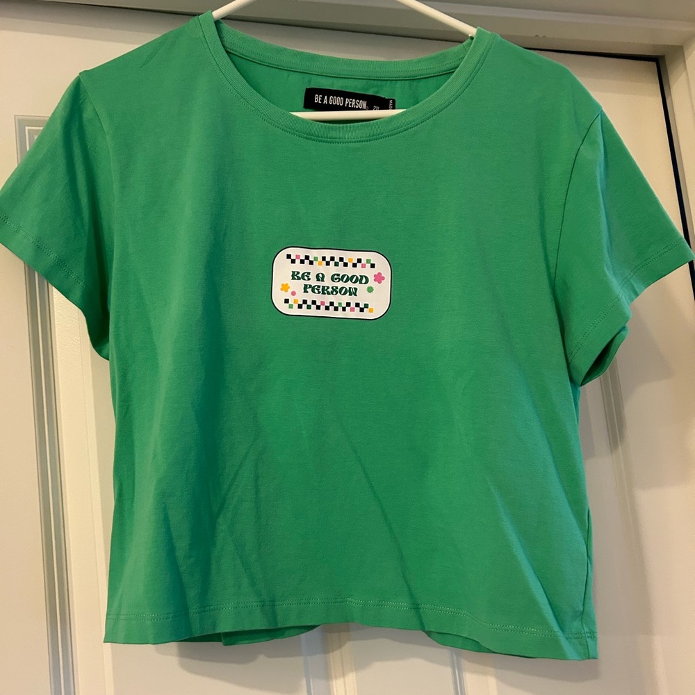 Green Cropped Be A Good Person T-Shirt Size 2XL